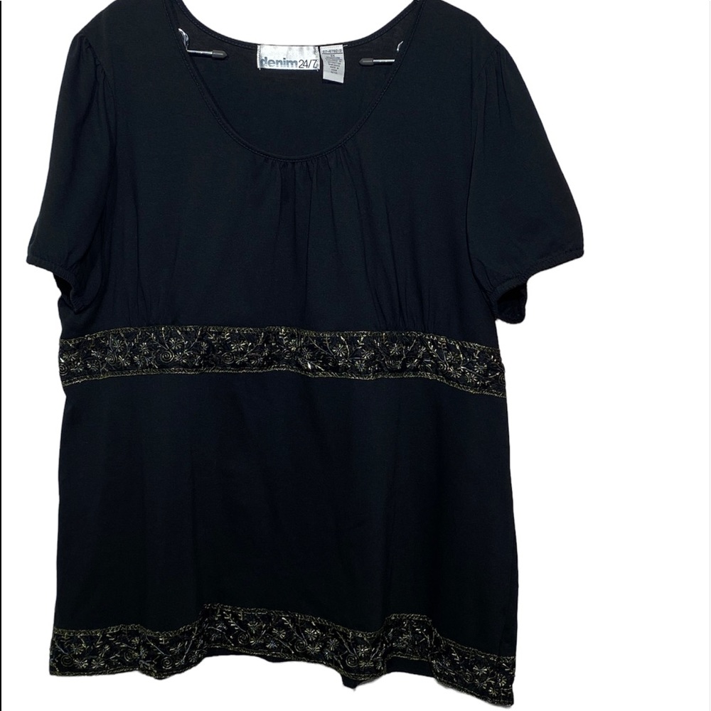 Denim 24/7 Black Short Sleeve with Gold and Chrome Embellishments N/WO tags